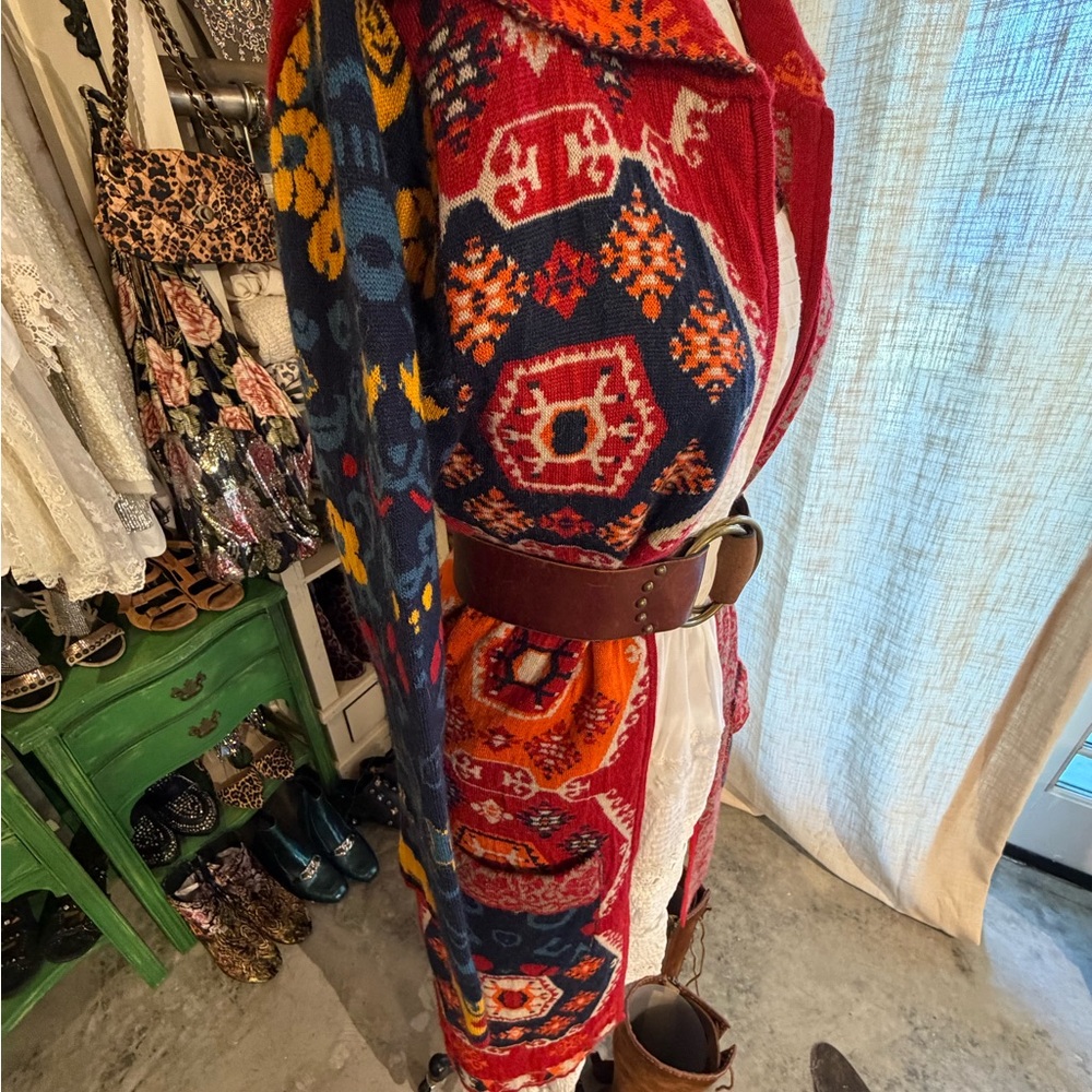 paparazzi Red and Navy Patchwork Knit Cardigan - Picture 3 of 12